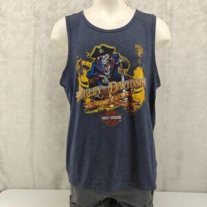 Harley-Davidson Tank Top Mens 2XL Blue Heather Pirate Blackbeard Roatan Honduras